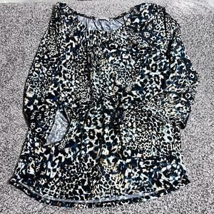 Animal Print Blouse Women’s Top Ruched Waist 3/4 Sleeve Multicolor Size XL